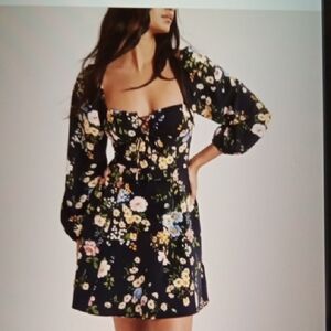 Abercrombie & Fitch Navy Floral Mini Dress Milkmaid Spring Flirty Womens XS